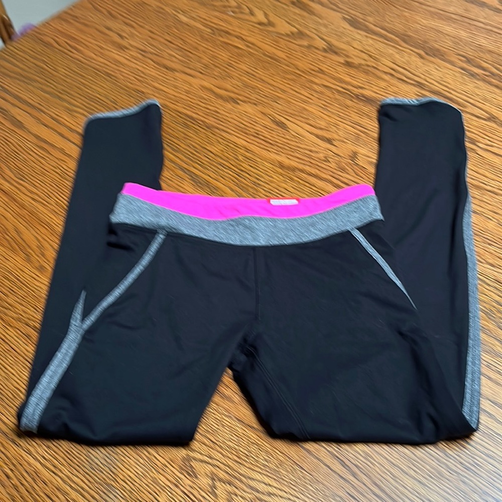 SO Girls Black Leggings with Gray Trim and Pink Waistband